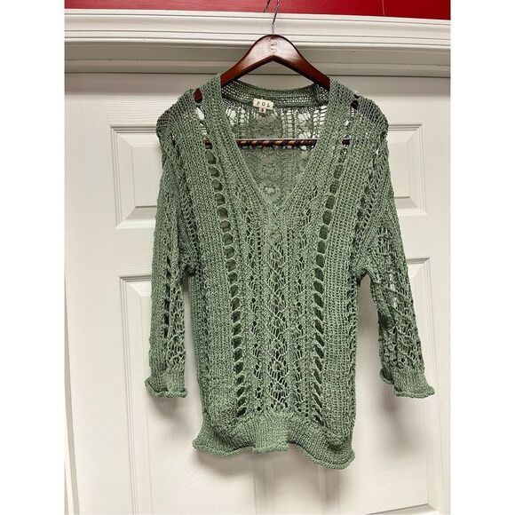 POL Green Open Knit V-Neck Sweater sz S - Picture 1 of 7